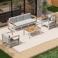 ComfCove Aluminum Patio Furniture Set, 5 Seats Outdoor Patio Conversation Sets with Ergonomic Seat and Wide Washable Thick Cushions, Modern Outdoor Sectional Furniture for Balcony, Porch