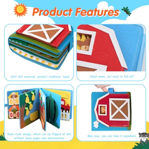 Image of Montessori Farm Busy Book for Toddlers,Montessori Toy for 3 4 5 Years Old Boy Girl-Busy Quiet Book with Life Skills, Color Sorting, Counting Number, Autism Sensory Toy for Airplane Travel