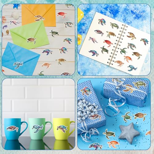 Image of Watercolor Ocean Turtle Sticker - 1000 Pcs Sea Turtle Waterproof Vinyl Reusable Laptop Sticker Roll Coloring Book Scrapbook Water Bottle Page Activity Pad Party Favors Gift Warping Skateboard
