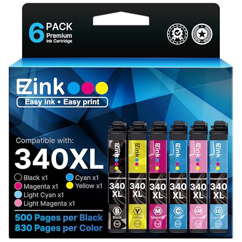 E-Z Ink Remanufactured 340XL Combo Pack Ink Cartridge Replacement for Epson 340 T340XL 340XL to use with XP-8800 Printer (1 Black,1 Cyan,1 Magenta,1 Yellow,1 Light Cyan,1 Light Magenta, 6 Pa