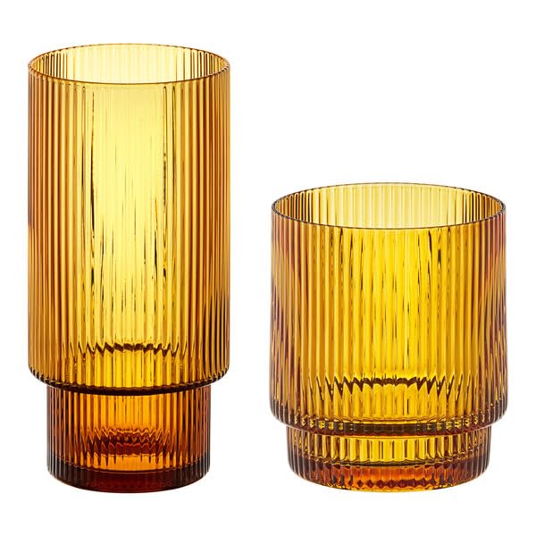 Lore Amber Rocks and Highball Glass Set 24 Pieces 10-13 oz