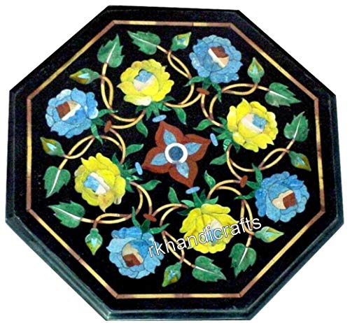 12 x 12 Inches Colorful Flower Design Inlaid Royal Side Table Top Marb