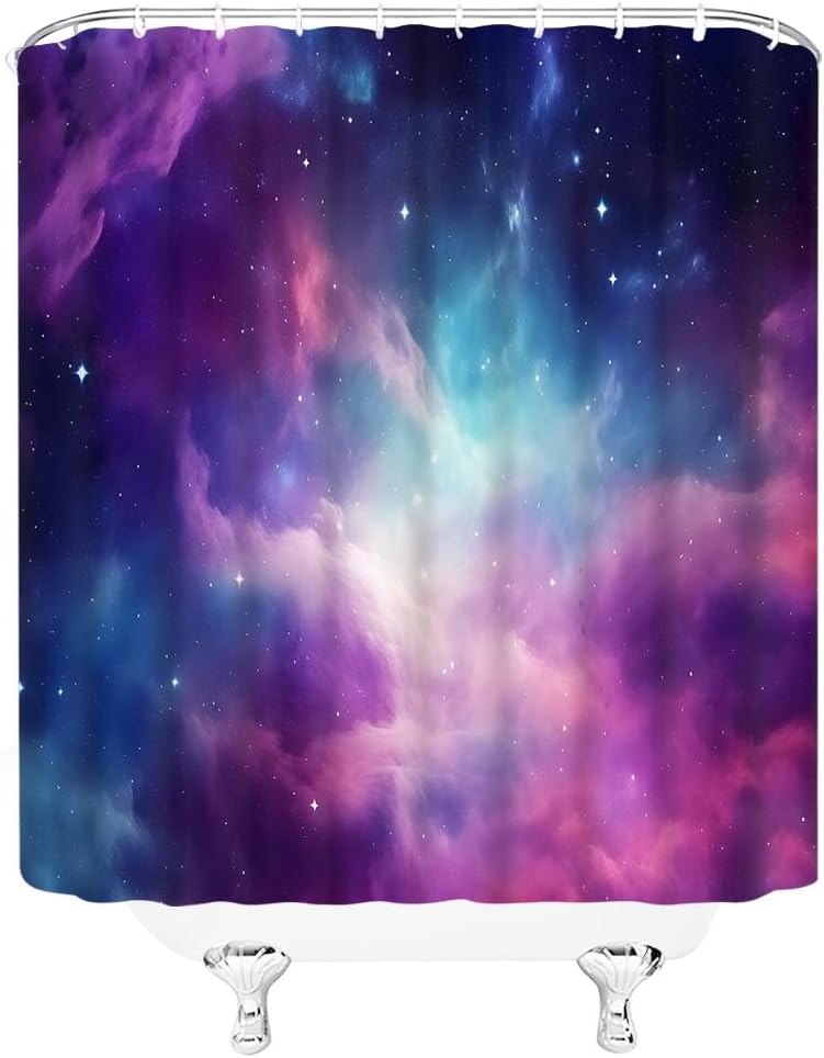 Galaxy Star Outer Space Shower Curtain Purple Blue Starry Night Sky Universe Planet Bathroom Decor Fabric Curtains with Hook 70Wx80H Inches