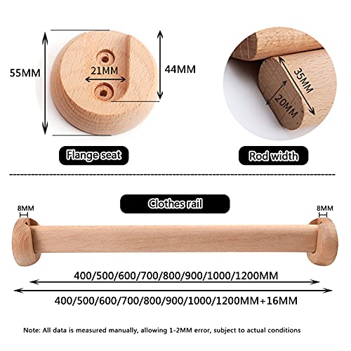 abodos Wardrobe Rod, Natural Beech Wood Heavy Duty Closet Rod with 2 Bracket Support And Screws, Easy To Install - Image 2