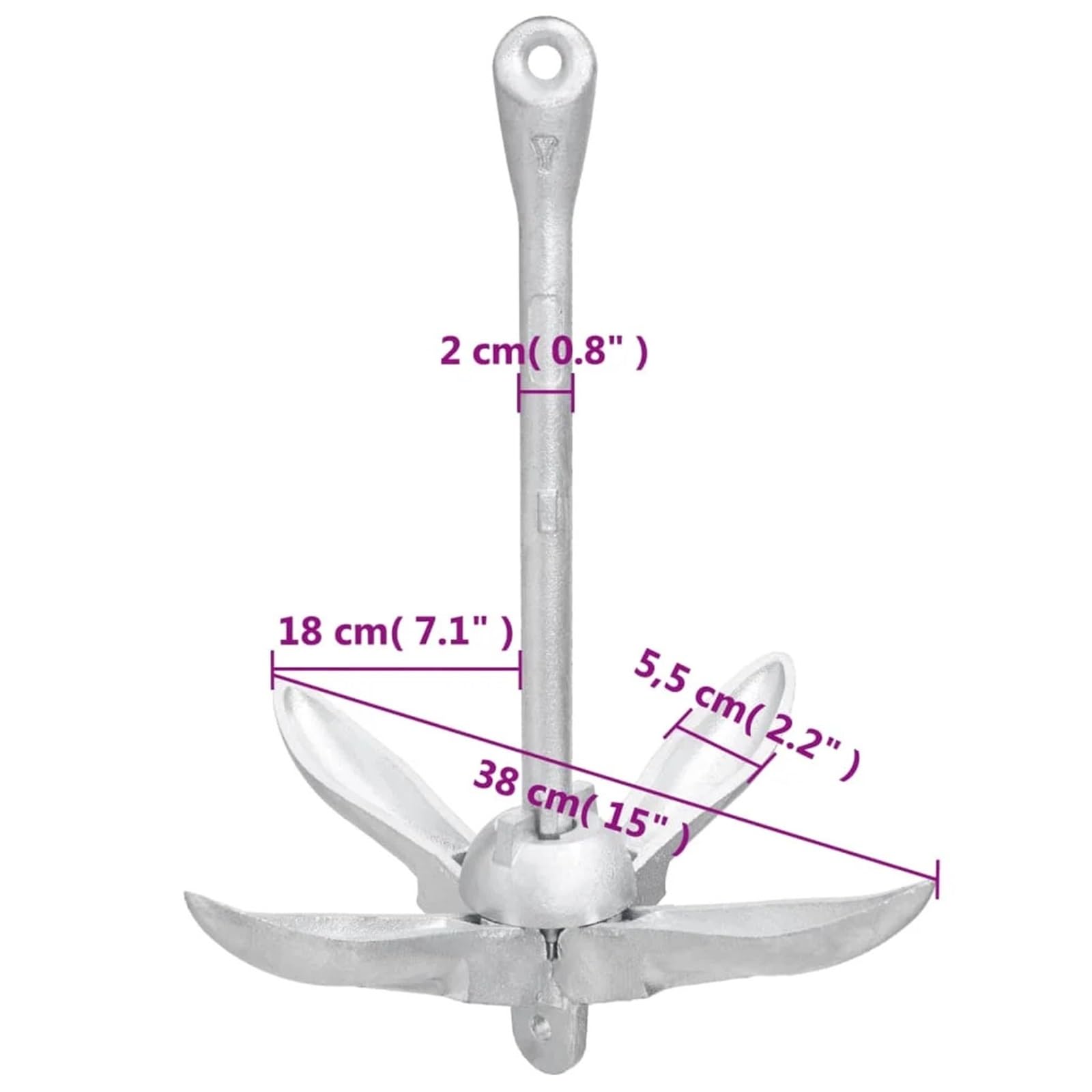 Ancora Pieghevole da 4/6/8 kg con Corda da 30 m Ancora Pieghevole in ghisa malleabile di Piccole imbarcazioni Come Barche a Vela, gommoni, Barche da Pesca Piccole Dimensioni