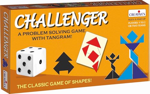 Image of Creative's Challenger, Tangram Problem Solving Board Games, 2 Sets 7-Piece Tangrams Two Difficulty Levels Play Cards Dice, Shapes Spatial Reasoning, Geometry Maths, Educational Toys, Ages 6+