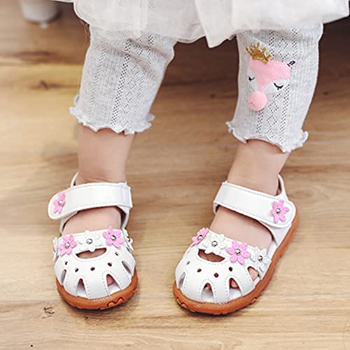 Toddler Little Girl's Summer Soft Closed-Toe Princess Flower Outdoor Casual Sandals for Kid Girl Lightweight Anti-Slip Leather Flats2