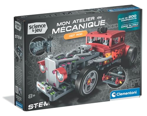 Clementoni - Hot Rod 8 Anni – Scatola Meccanica per Bambini con più di 211 componenti, Sistema di sterzo Funzionale e Pistoni in Movimento, Regalo Gioco scientifico STEM, Giocattolo educativo