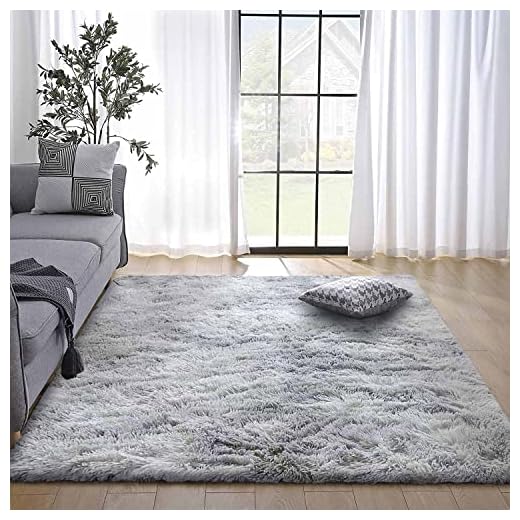 Tapis Chambre Shaggy Tapis Pour Salon Shaggy Tapis De Sol Grand pour Couloir Soft Tapis à Poils Longs Moelleux Tapis Antidérapant Intérieur Moelleux épais Pour Salon Chambre(Gris blanc,80*120cm)