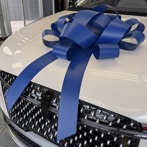Image of CarBowz Big Bow for Car Decorations and Birthday Gifts, Large Ribbon, Magnet, Safe Sticker Included, Fully Assembled 30 inch Wide Huge Bow, No Suction Cup Needed (Blue)