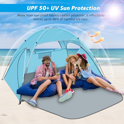 Beach-Tent-Sun-Shelter-Beach-Shade-Tent-with-UPF-50-UV-Protection-for-2-3-Person-Portable-Easy-Setup-Cabana-Beach-Tent-3-Roll-Up-Doors-8mm-Fiberglass-Rods-Carry-Bag-Included