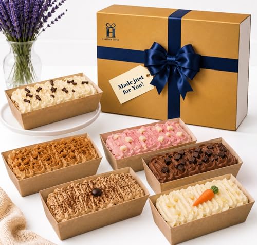 Hatties Gifts British Cake Hamper 6 Individually Wrapped Tea Time Mini Cakes: Chocolate Raspberry Carrot Coffee Vanilla & Biscoff Biscuit Food Gift for Birthday & Sharing