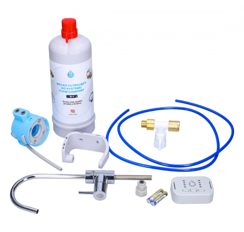 Dafi Podblatowy System Filtrów Wody z Kranem Chromowanym FLOW COMFORT Podblatowy System Filtrów Wody | Filtr o Dużym Przepływie do Użytku Domowego Wysoka Wydajność Redukcji Chloru | Łatwa Instalacja