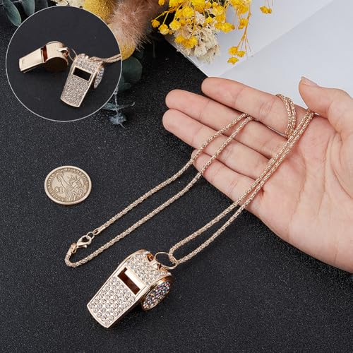 Silbato metálico dorado con brillantes y cadena desmontable miniatura 3