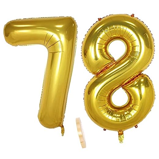 2 globos numeros 78 años, Number globo número 78 Dorado para Hombres Mujeres niños,40" Figuras Gold globo de lámina de helio inflable, gigante grande decoración fiesta de cumpleaños boda (xxxl 100cm)