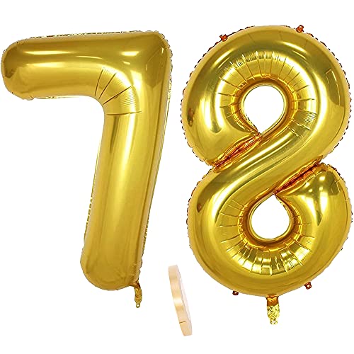 2 Ballons Numéro 78, Ballon 78 Ans Anniversaire Or XXXL 100cm Gold Géant Ballon Figurines Gonflable Hélium Feuille Chiffres Deco Pour Femme Homme La Décoration De Fête Mariage D'anniversaire