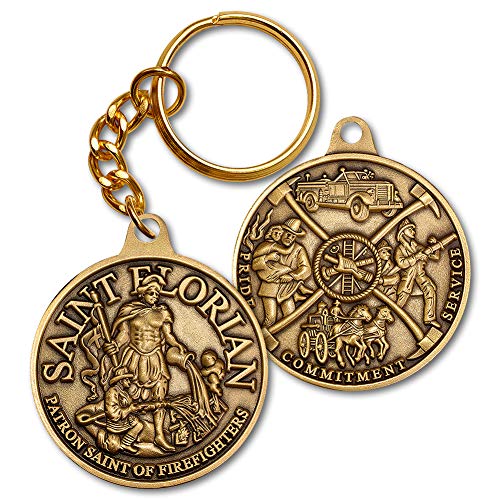 St. Florian Patron Saint of Firefighters Bronze Antique Bronze Key Chain