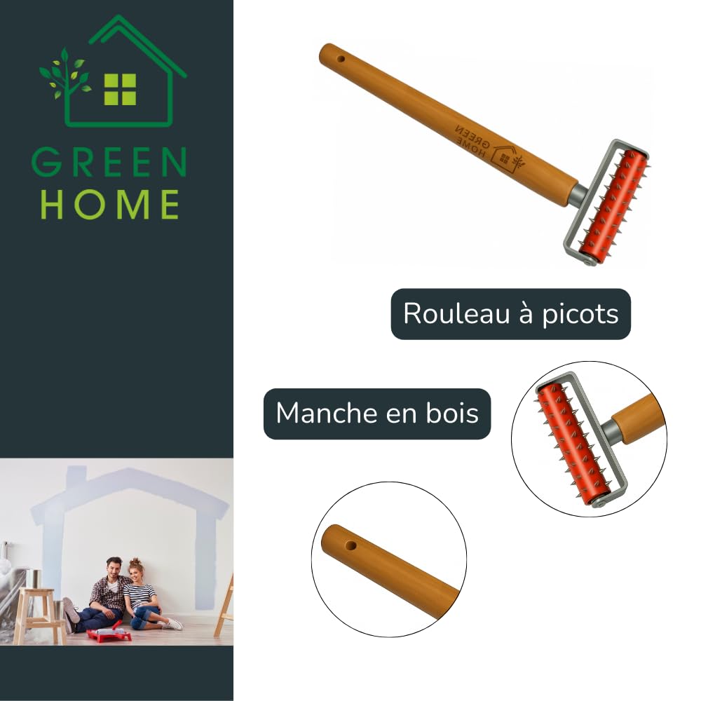 Rouleau hérisson pour papier peint 150 mm Picots inox 7 mm Manche en bois Perforateur professionnel