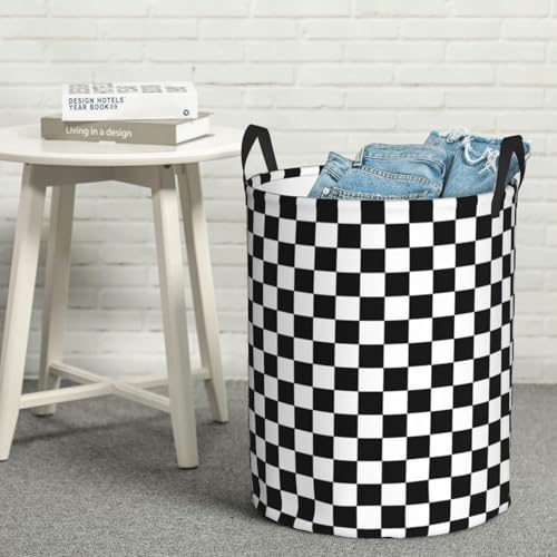 Image of Laundry Basket Black White Checkered Decor - Waterproof Laundry Hamper Race Car Room Decor Collapsible Laundry Baskets With Handles - Toy /Clothes Storage Basket For Home Bedroom Bathroom Decor