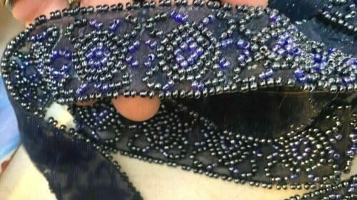 Sapphire Beaded Trim Hand Sewn 1 1/4" Glass Belt 1yd Sapphire Fabric