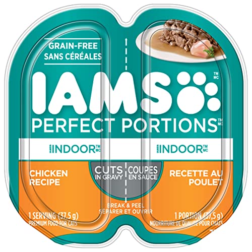 IAMS Perfect Portions Indoor Wet Cat Food Cuts in Gravy – Chicken Flavour, 75g Tray (24 Pack)