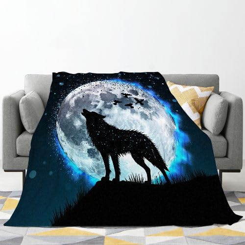 Koc flanelowy, rozmiar king size, 230 x 270 cm, czarny wilk (młodzież), narzuta na sofę z mikrofibry, narzuta na łóżko, krzesło, do biura, puszysta narzuta na łóżko, sofę, kanapę, 90 x 106