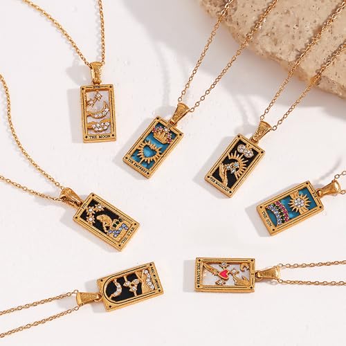 18k Gold Plated Tarot Cards Pendant Necklace - Vintage Colorful Charm Necklace Lucky Talisman Hypoallergenic for Women and Men Gift3