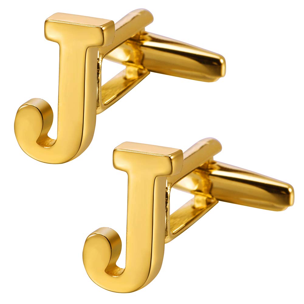 HAWSONCufflinks for Men and Boy(A-Z Initial),18K Gold, Silver Or Black Tone Cuff links mens for Business Wedding Shirt Accessory