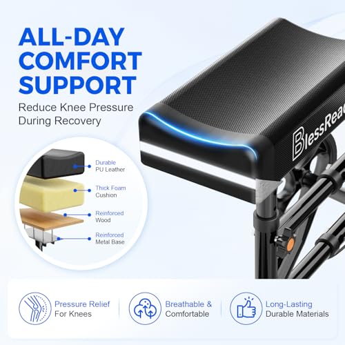 Image of BlessReach Lightweight Knee Scooter for Adults for Foot Injuries,Knee Pad | 300lbs Foldable Leg Knee Scooter, 8'' Rubber Wheels, Dual Brake, Adjustable Height, Crutch Alternative for Ankle Recovery