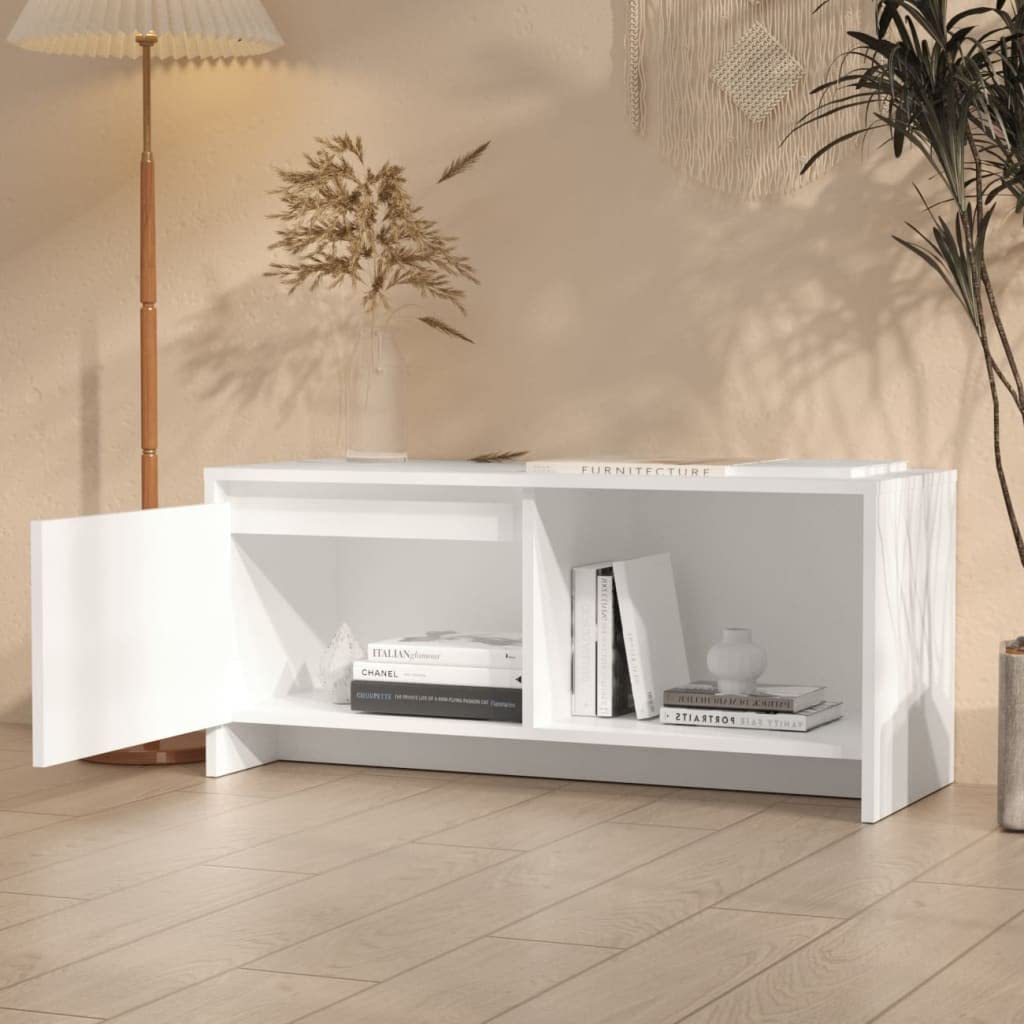 Mobile per TV in legno bianco, 90 x 35 x 40 cm, con porta e scomparto, credenza bassa per soggiorno, spazio per videogiochi, home theater, cassettiera