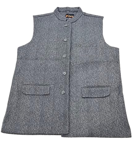 tulip traditional artisians' upliftment livelihood program Men's Sleeveless Nehru Jacket, Grey, Textured Fabric, Mandarin Collar, Front Pockets-picture-53