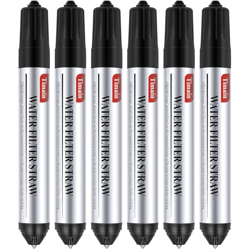 6 Pack Timain Mini Water Filter Straws,Water Purifier Survival for Emergency Preparedness,Break Glass,Travel,Camping, Hiking,Fishing,Hunting (6)
