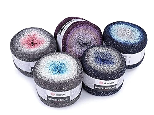 Image of Yarn Art YarnArt Flowers Moonlight Glitter Cotton Yarn, Weight 9, 17oz Length 1093 Yards Rainbow Crochet, Metallic Lurex Handknit Shiny, Silvery Cake, Multicolor Cotton, Rainbow Crochet (3259)