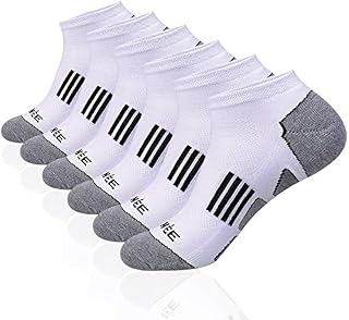 JOYNÉE Men's 6 Pack Athletic No Show Performance Cushioned Low Cut Running Socks,White