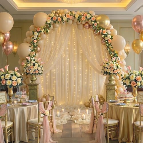 GALLETY Cortina de Fondo Champagne 10ft x 8ft con Luces miniatura 5