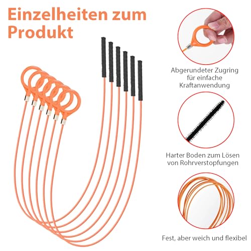 SHYSBV 5 Stück Abflussreiniger Spirale Lang 81cm, Flexible Abflussreiniger Schlange, Abflussreiniger Spirale Küche, Unzerbrechliches Edelstahl Abflussreiniger Sticks, für Abwasserkanäle Waschbecken
