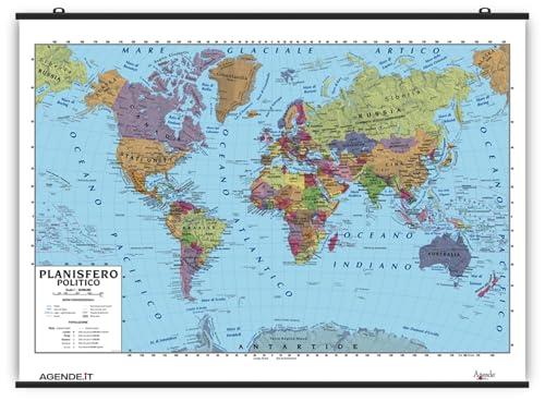 Carta Geografica Murale Planisfero Mondo 100x140 Scolastica Bifacciale Fisica E