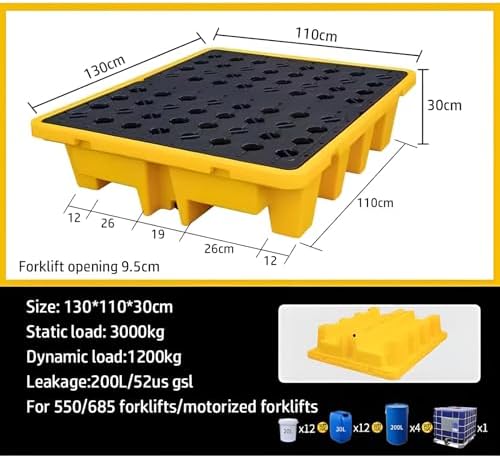 Leak-Proof Spill Containment Platform Stackable Spill Containment Pallet with Non-Slip Grating for Safe Drum Storage & Hazardous Material Management - Durable, Versatile, and Eco-Friendly So