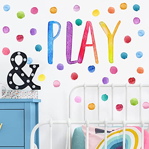 Yovkky Kids Playroom Polka Dots Wall Decals Stickers, Watercolor Play Sign Peel And Stick Neutral Nursery Preschool Decor, Colorful Home Classroom Decorations Boys Girls Bedroom Art Party Supply Gift #TOP3