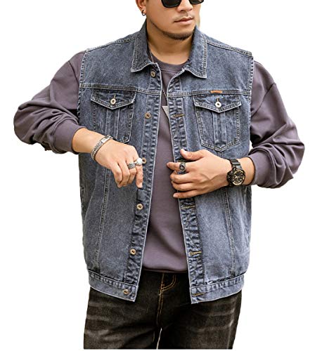 Image of Men's Casual Button Up Denim Vest Vintage Sleeveless Jeans Vest Jacket
