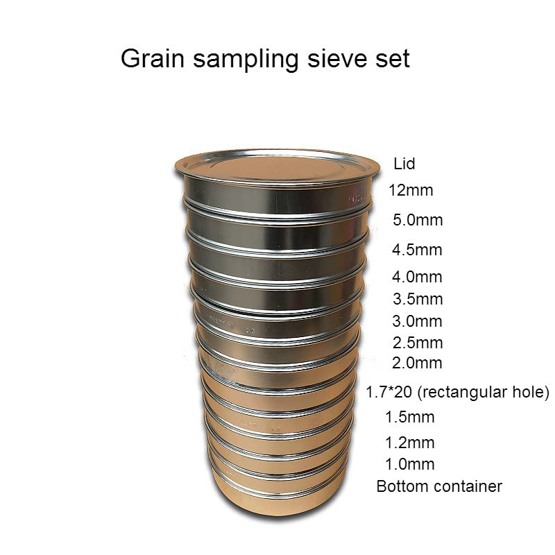 Körner-Probenahme-Sieb-Set Aluminium Rundloch Körner-Auswahl-Sieb Diam. 220 mm Öffnung 1,0–12 mm inkl. Deckel/Boden 13St