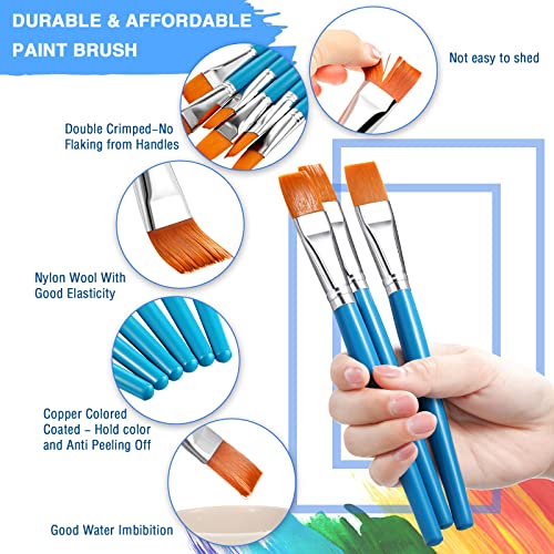 Image of Zonon 30 Pieces Paint Brushes Bulk Small Flat Top Acrylic Oil Paint Brush for Artists Mini Touch up Crafts Detail Painting(1 Inch,Blue)