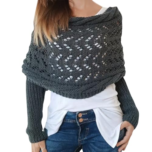 Image of Knitted Cable Wrap for Women Multifunctional Scarf with Sleeves Crochet Sweater Scarf with Sleeves