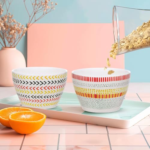Image of Larah by BOROSIL Opalware Bowl | Microwave & Dishwasher Safe Dinner Bowls for Salad, Fruits, Dal, Maggi, Snacks, Cereal | Breakfast Bowls | Ideal Crockery for Gifting (Boho & Rhythm, 4pc Set)