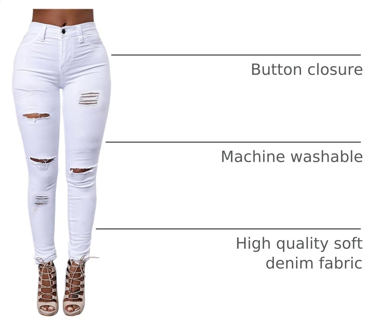 Women's High Waisted Jeans for Women Ripped Skinny Stretch Jeans Distressed Butt Lifting Denim Pants image 4