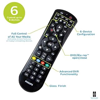Philips Universal Remote Control for Samsung, Vizio, LG, Sony, Sharp, Roku, Apple TV, RCA, Panasonic, Smart TVs, Streaming Players, Blu-ray, DVD, Simple Setup, 6-Device, Black, SRP9263C/27