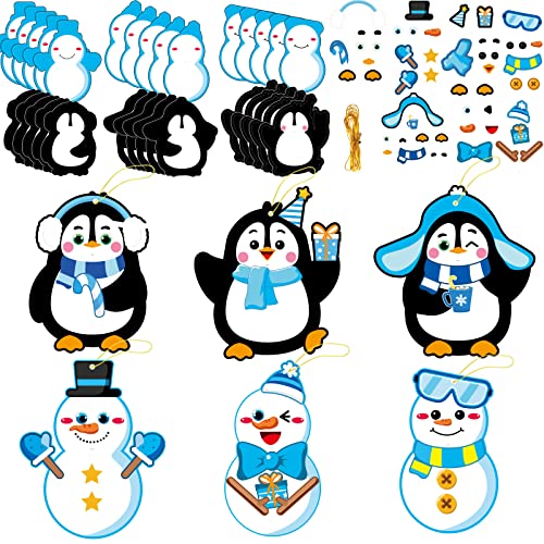 chiazllta 30 PCS Winter Christmas Craft Kits for Kids Holiday DIY Snowman Penguin Sticker Craft Ornament Xmas Art Craft for Party Home Class Game Activities…