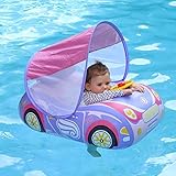 Swimbobo Toddler Pool Float Inflatable Car Baby Swim Float with Adjustable Sun Canopy and Safety Seat Pool Toys for Kids 3+ Years Old(Purple Pink Car)