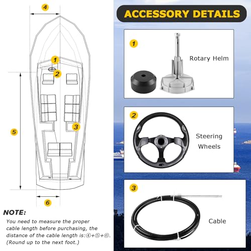 QYMOPAY Boats Steering System, 12ft Cable Outboard Steering Kit 3/4" Standard Tapered Shaft, Boat Steering System for Yachts, Fishing Boats and Other Watercraft - with Steering Wheel - Thumbnail 4