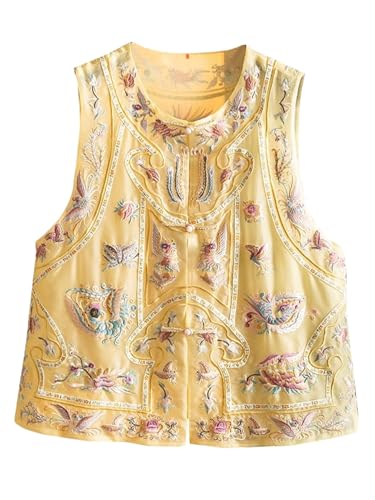 Chaleco de verano amarillo de seda para looks elegantes de día y noche HangErFeng 1